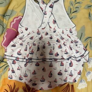 Kissy Kissy White Ruffled Sailboat Print One-Piece
